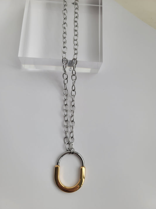 two tone oval necklace